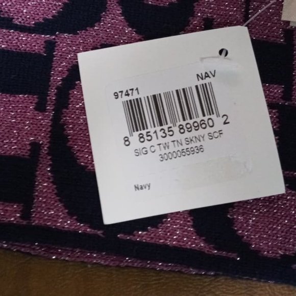 Coach Scarf Purple Navy Blue Metallic Silver Wool! - Picture 4 of 9